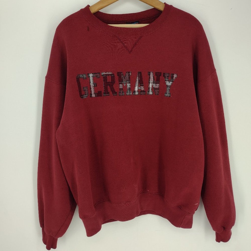 Vintage Germany Plaid Letters Spell Out Soffe 50/50 80s 90s Burgundy Crewneck